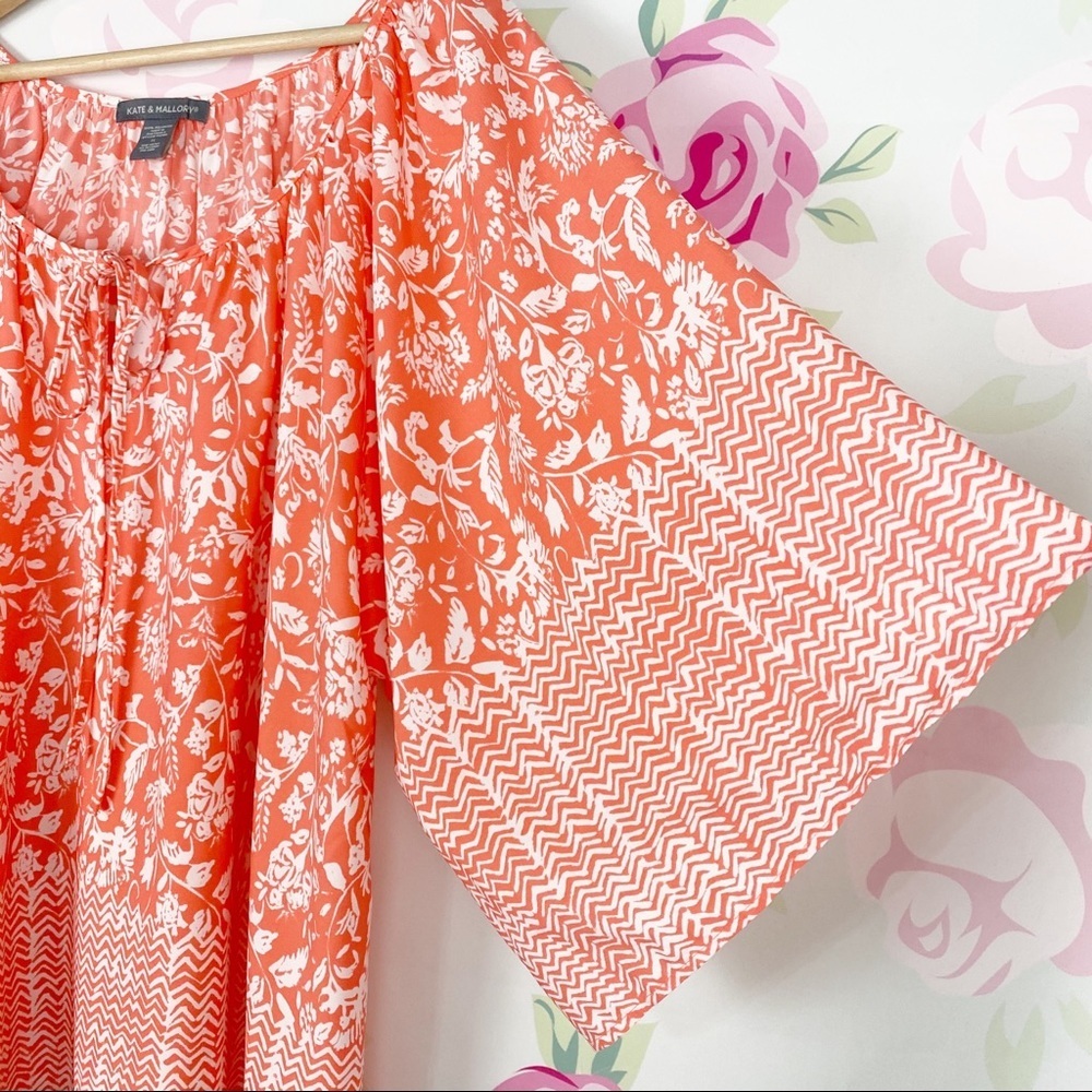 Kate & Mallory Orange Boho Floral Print Wide Sleeves Blouse 1X - Picture 4 of 8